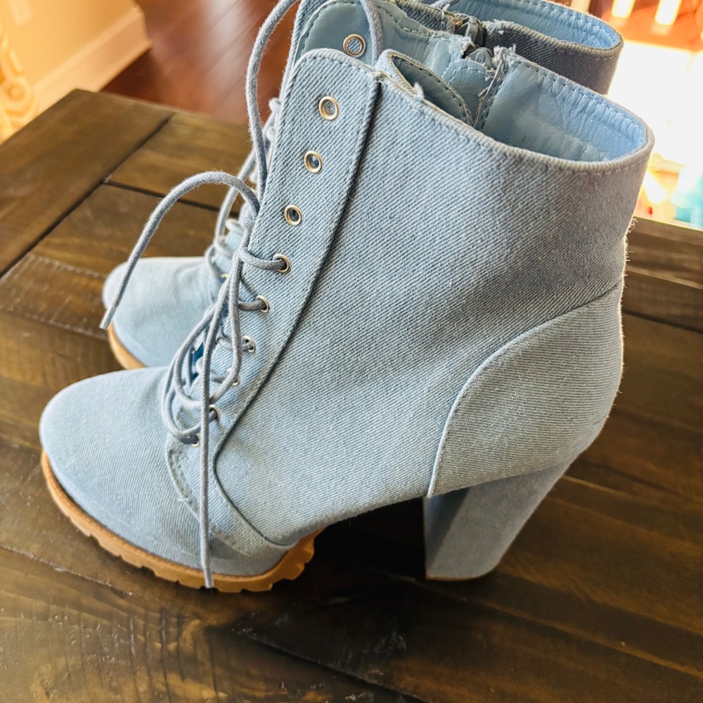 Vivian Block Heel Lug Platform Bootie In Blue Den… - image 7